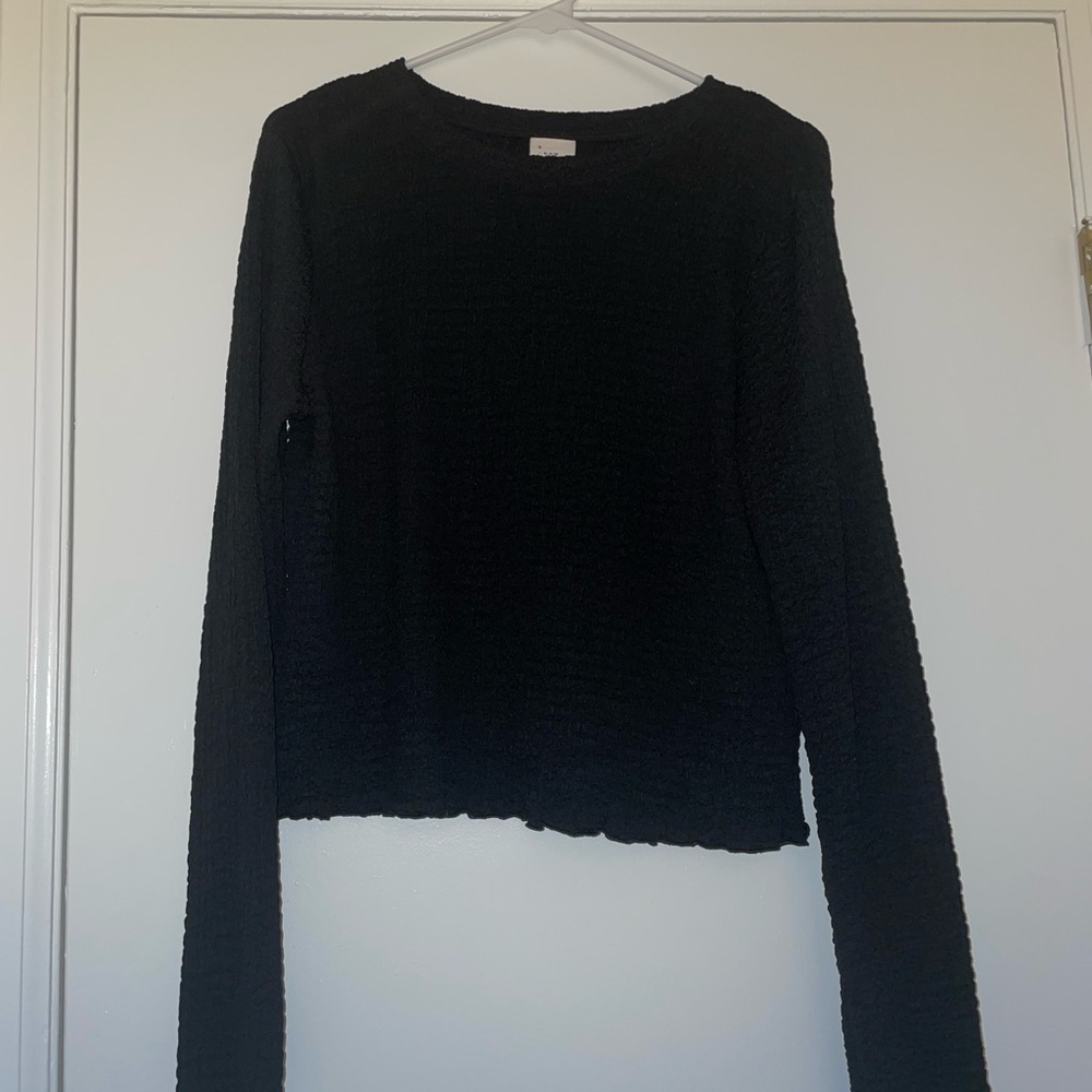 a new day Black Long-Sleeve Textured Crewneck Top